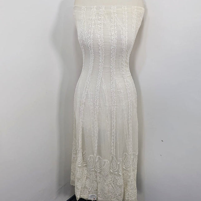 Handmade Pure China Crinkle with Chikankari Work Frock Dyeable  2PC Unstitched