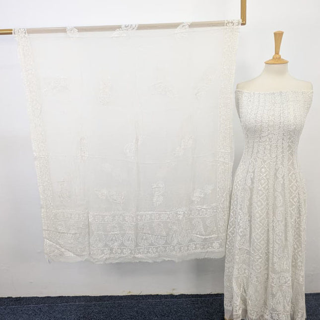 Premium Pure China Crinkle with Chikankari Work Frock 2PC (Dyeable in All Colors)