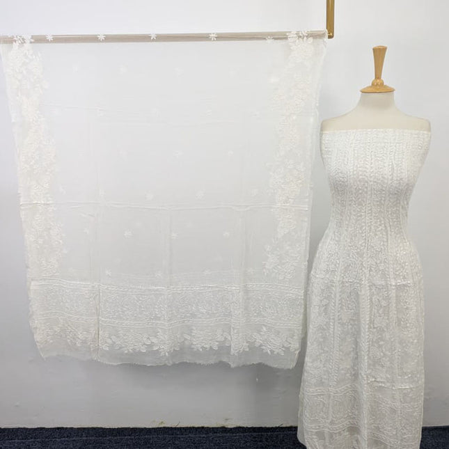 Exquisite Pure Dyeable China Crinkle with Chikankari Work Frock 2PC Unstitched