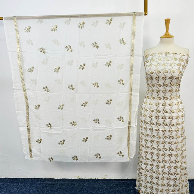 Bamber Chiffon with Front Back Full Jaal Sitara Work (Dyeable in All Colors)