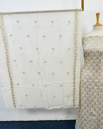 Fancy Dyeable Bamber Chiffon with Front Back Full Jaal Sitara Work