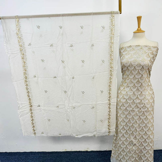 Fancy Dyeable Bamber Chiffon with Front Back Full Jaal Sitara Work