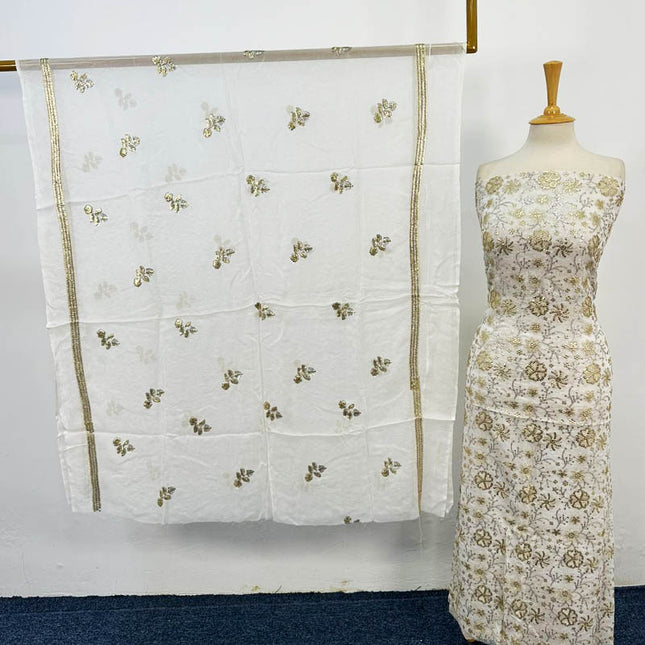 Dyeable Bamber Chiffon with Front Back Full Jaal Sitara Work