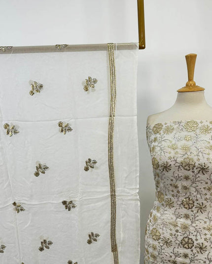 Dyeable Bamber Chiffon with Front Back Full Jaal Sitara Work