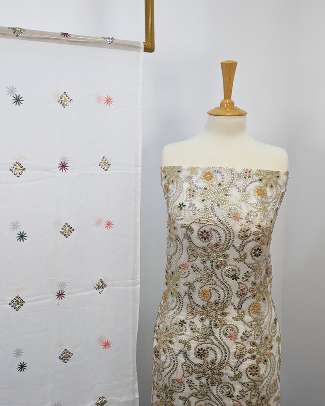 Fancy Chiffon with Embroidered Multi Tara Work