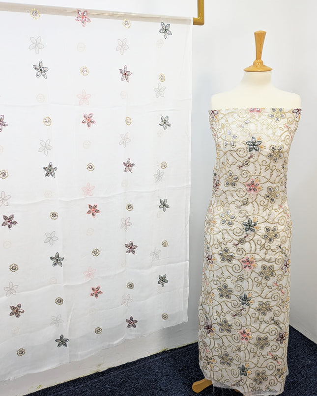 Fancy Chiffon with Embroidered Multi Tara Work