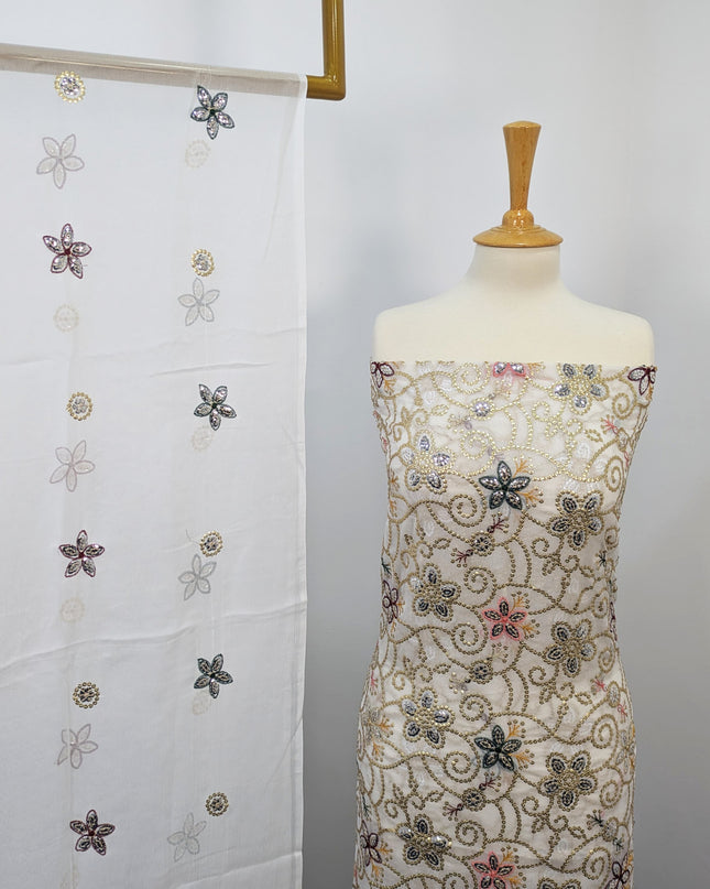 Fancy Chiffon with Embroidered Multi Tara Work