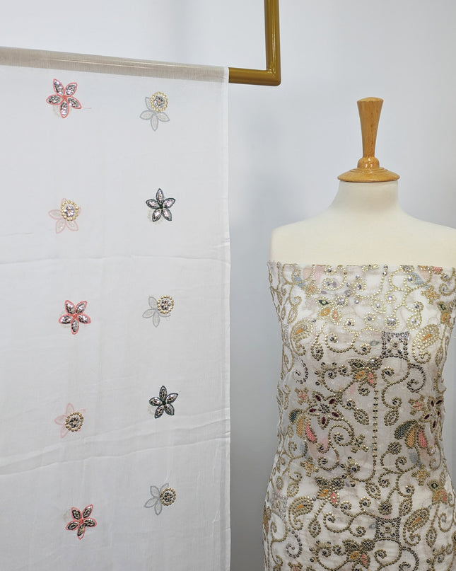 Fancy Chiffon with Embroidered Multi Tara Work