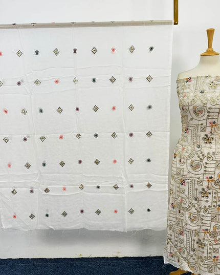 Fancy Bamber Chiffon with Front Back Full Jaal Sitara Work (Dyeable in All Colors)