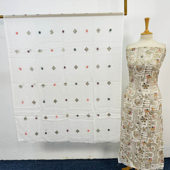 Fancy Bamber Chiffon with Front Back Full Jaal Sitara Work (Dyeable in All Colors)