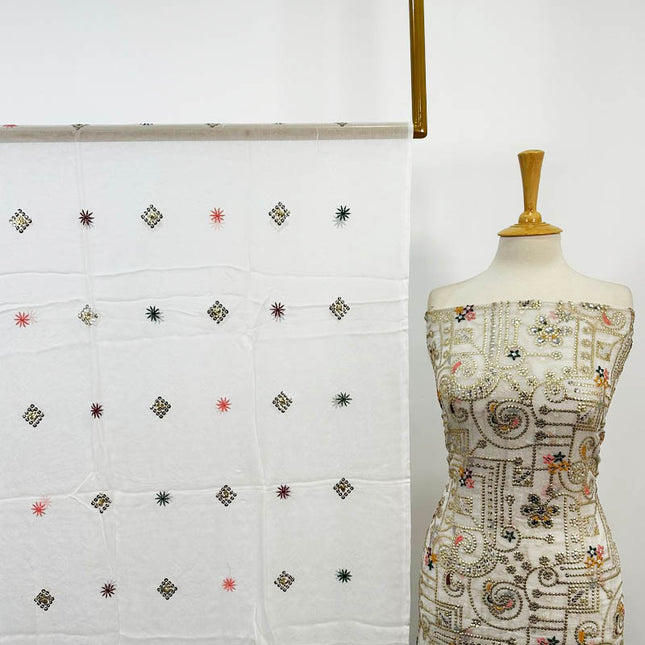 Fancy Bamber Chiffon with Front Back Full Jaal Sitara Work (Dyeable in All Colors)