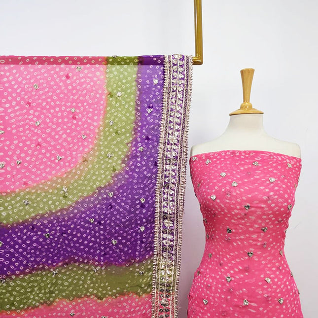 Handmade Gotta + Chunnri Work Pure China Crinkle 2PC Unstitched