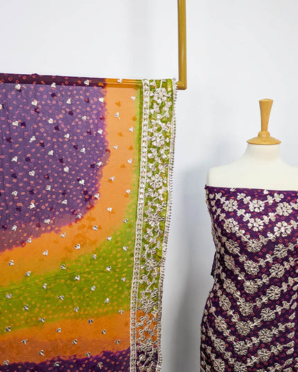 Handmade Pure Crinkle Chiffon Gotta Work With Chunri (Tie & Dye) Dupatta