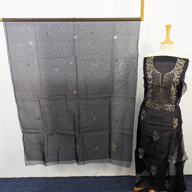 Organza with Indian Rose Gold Mukesh Work 2PC Unstitched