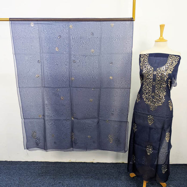 Handmade Indian Rose Gold Mukesh Work Organza 2PC Unstitched