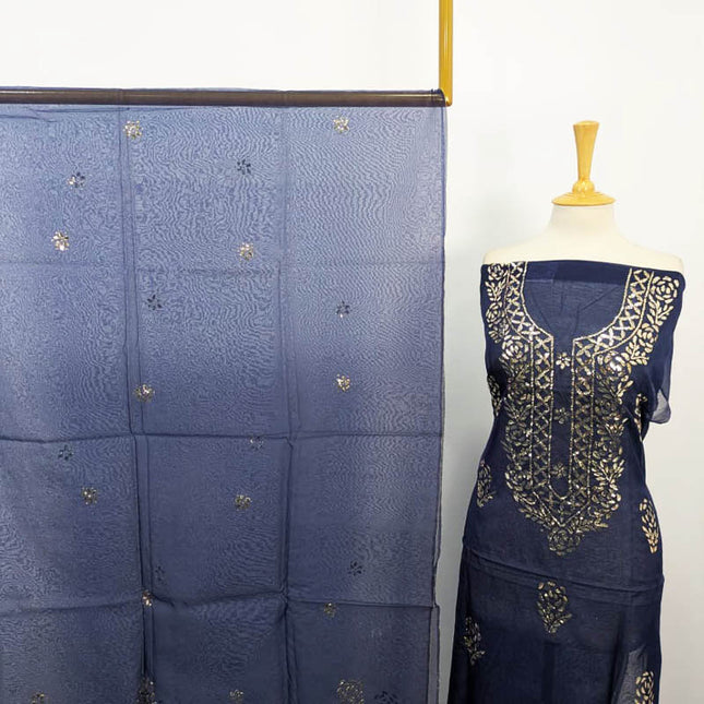 Handmade Indian Rose Gold Mukesh Work Organza 2PC Unstitched