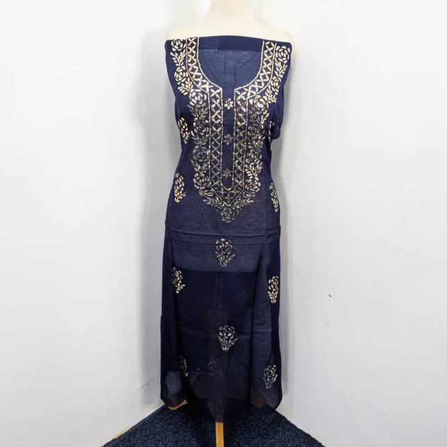 Handmade Indian Rose Gold Mukesh Work Organza 2PC Unstitched