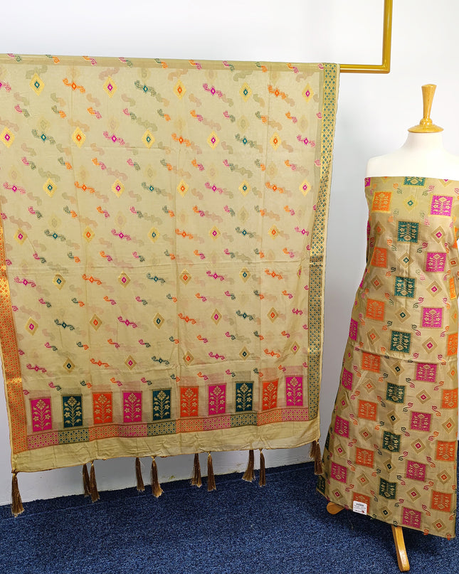 Embroidered Indian Silk with  Jacquard  Work