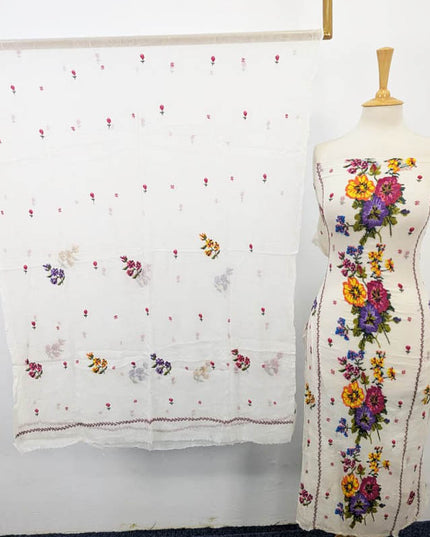 Handmade Dyeable Pure China Crinkle with Cross Stitch Work 2PC Unstitched