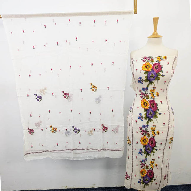 Handmade Dyeable Pure China Crinkle with Cross Stitch Work 2PC Unstitched