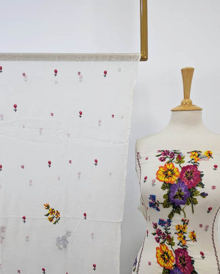 Handmade Dyeable Pure China Crinkle with Cross Stitch Work 2PC Unstitched