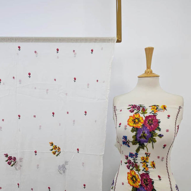 Handmade Dyeable Pure China Crinkle with Cross Stitch Work 2PC Unstitched