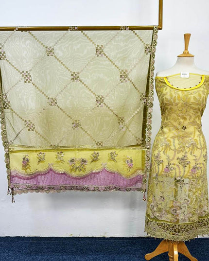 Fancy Semi-Stitched Embroidered Net Shirt with Dupatta 3PC Unstitched