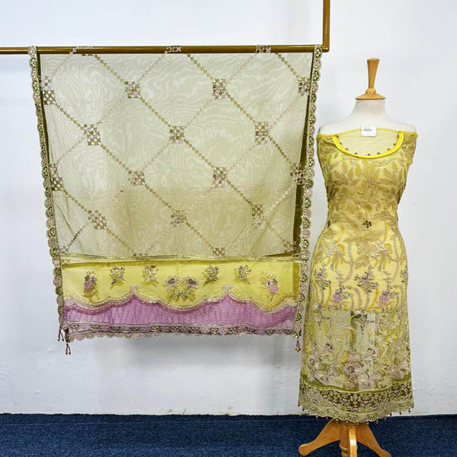 Fancy Semi-Stitched Embroidered Net Shirt with Dupatta 3PC Unstitched