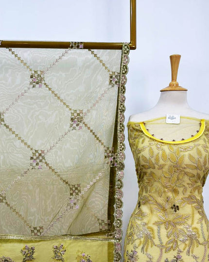 Fancy Semi-Stitched Embroidered Net Shirt with Dupatta 3PC Unstitched