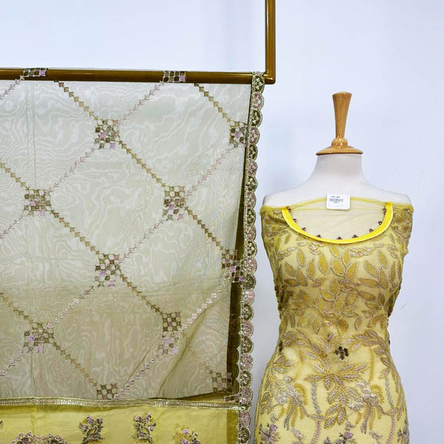 Fancy Semi-Stitched Embroidered Net Shirt with Dupatta 3PC Unstitched