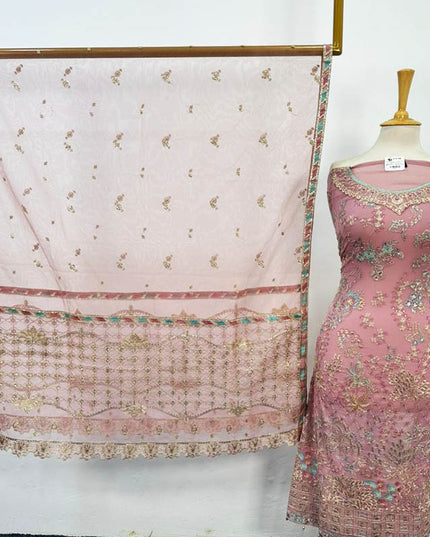 Embroidered Semi-Stitched Net Shirt with Dupatta 3PC Unstitched