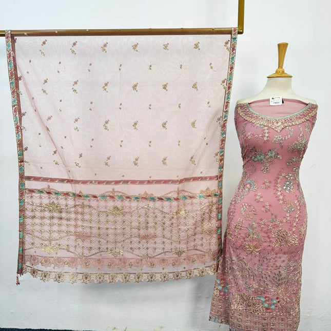 Embroidered Semi-Stitched Net Shirt with Dupatta 3PC Unstitched
