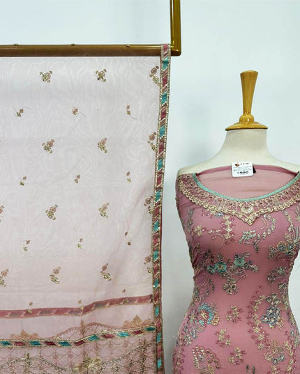 Embroidered Semi-Stitched Net Shirt with Dupatta 3PC Unstitched