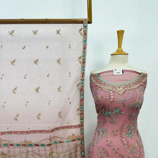 Embroidered Semi-Stitched Net Shirt with Dupatta 3PC Unstitched