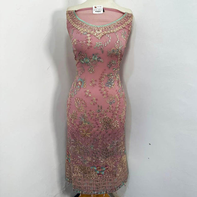 Embroidered Semi-Stitched Net Shirt with Dupatta 3PC Unstitched