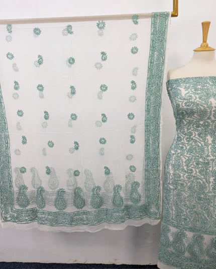 Handmade Pure China Crinkle with Chikankari Full Jaal Work 2pc (Dyeable)
