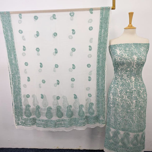 Handmade Pure China Crinkle with Chikankari Full Jaal Work 2pc (Dyeable)