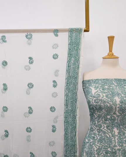 Handmade Pure China Crinkle with Chikankari Full Jaal Work 2pc (Dyeable)