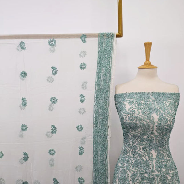 Handmade Pure China Crinkle with Chikankari Full Jaal Work 2pc (Dyeable)