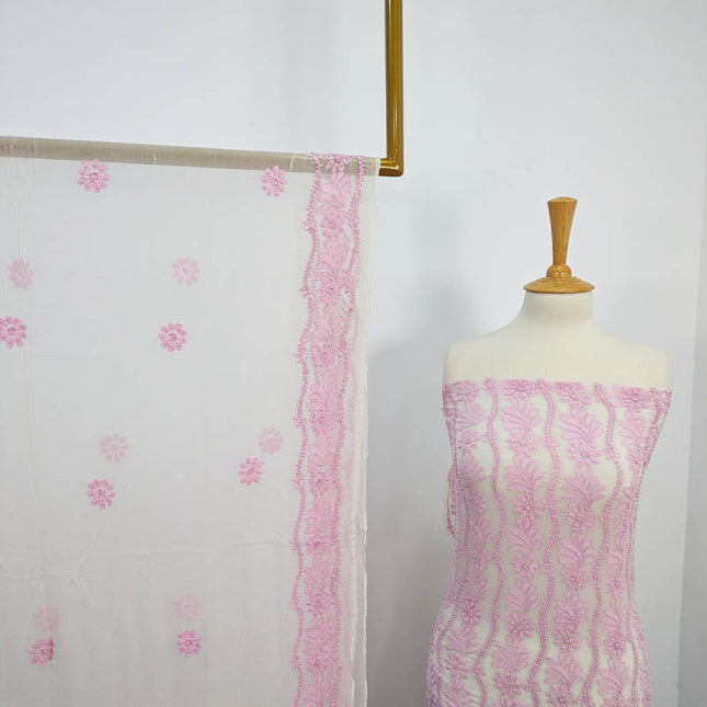Handmade Pure China Crinkle With Chikankari Shadow Work  2 pc
