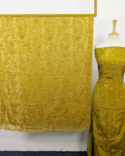 Fancy Embroidered Raw Silk with Chiffon Dupatta 3PC Unstitched