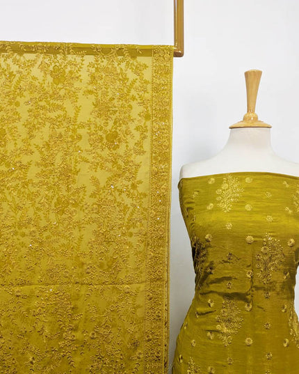 Fancy Embroidered Raw Silk with Chiffon Dupatta 3PC Unstitched