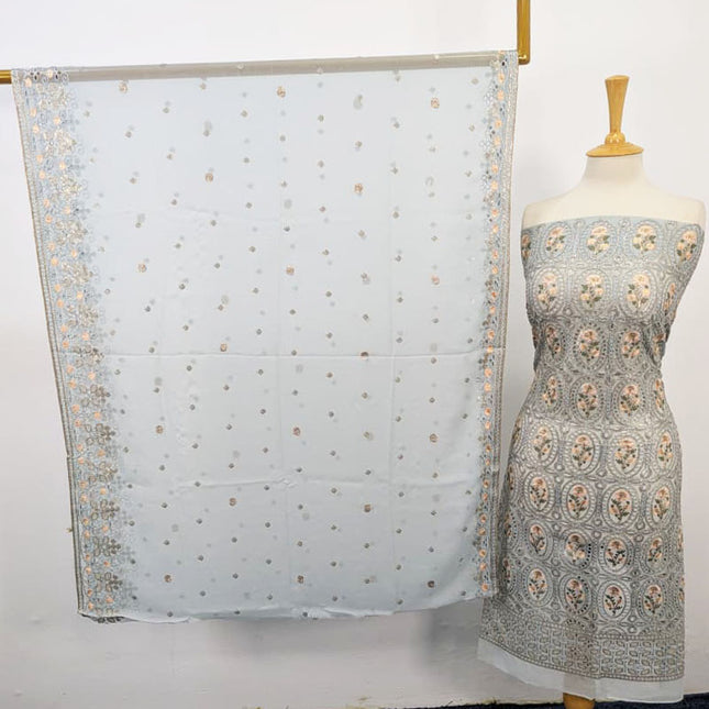 Embroidered Chiffon With Chikankari Full Jaal Work 2PC Unstitched