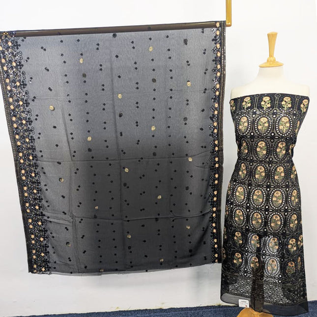 Embroidered Chiffon With Chikankari Full Jaal Work 2PC Unstitched