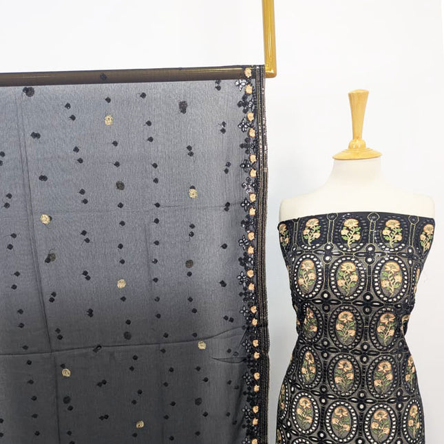 Embroidered Chiffon With Chikankari Full Jaal Work 2PC Unstitched