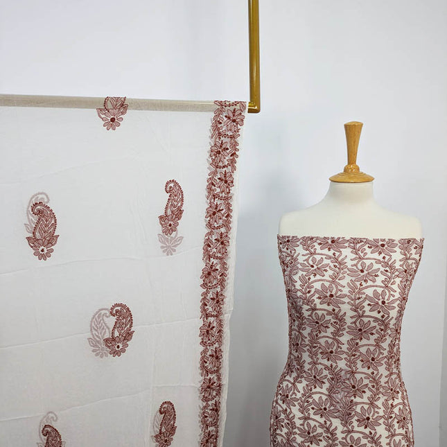 Handmade Pure China Crinkle With Chikankari Shadow Work  2 pc