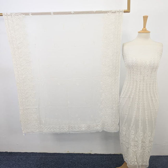 Luxury Handmade Pure China Crinkle with Chikankari + Kali Work Frock 2PC (Dyeable)