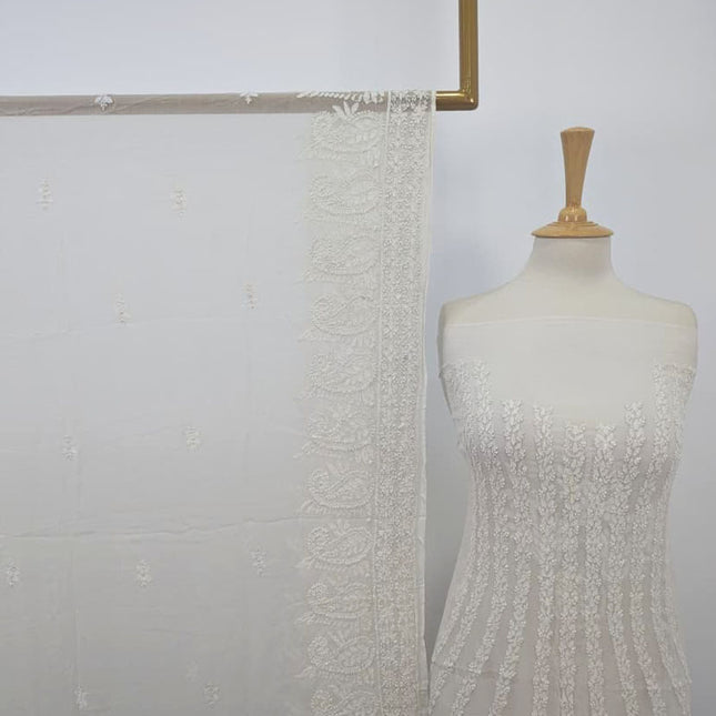 Luxury Handmade Pure China Crinkle with Chikankari + Kali Work Frock 2PC (Dyeable)