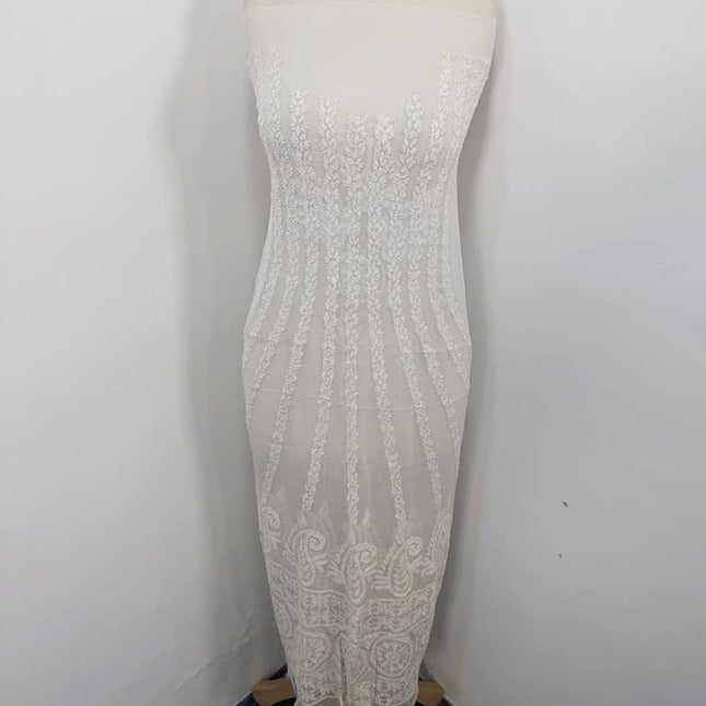 Luxury Handmade Pure China Crinkle with Chikankari + Kali Work Frock 2PC (Dyeable)