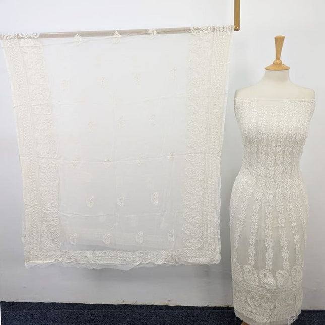 Premium Pure China Crinkle with Chikankari + Kali Work Frock 2PC (Dyeable)